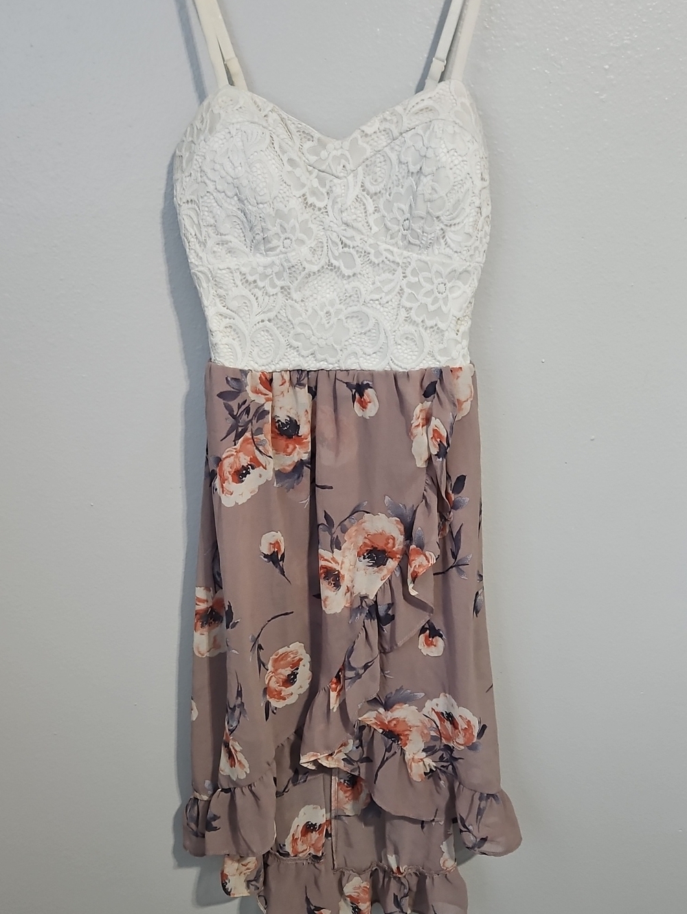 White Lace Bodice Floral Midi Dress